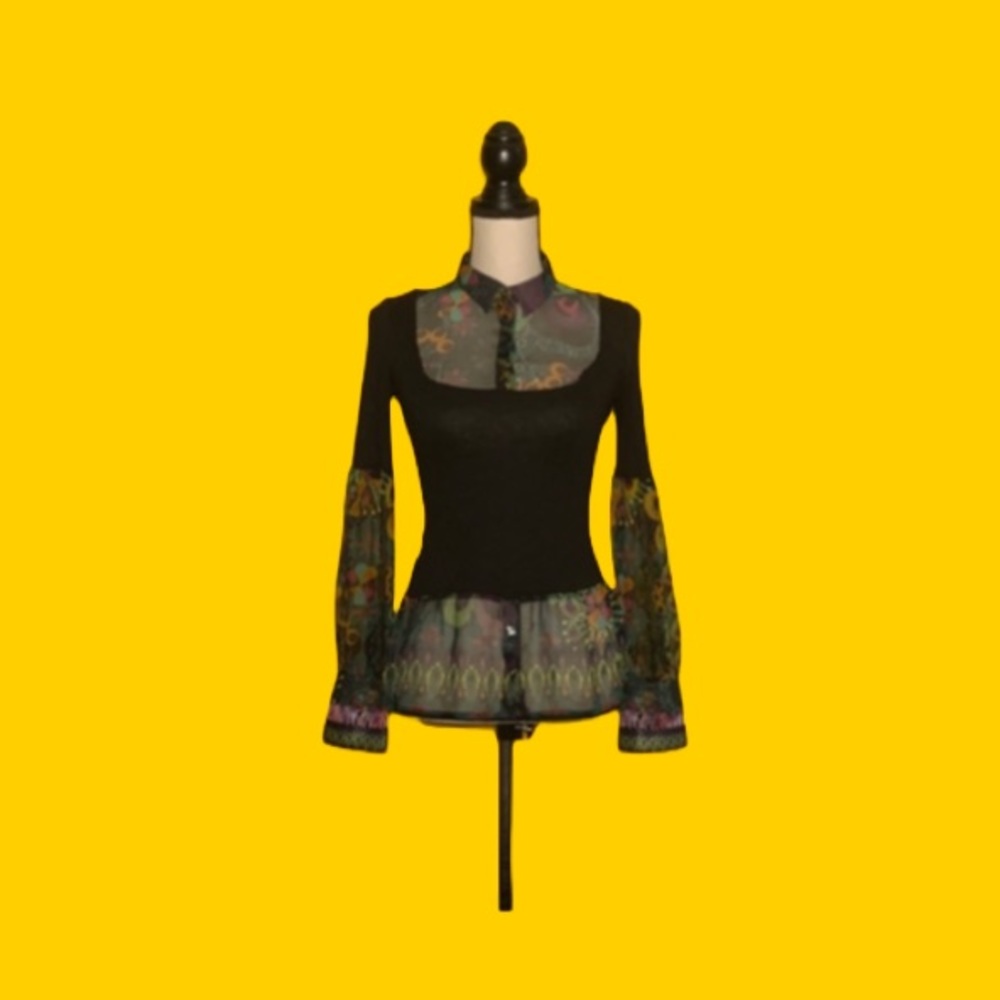 🟠 Custo Barcelona 🟠 abstract sheer top blouse